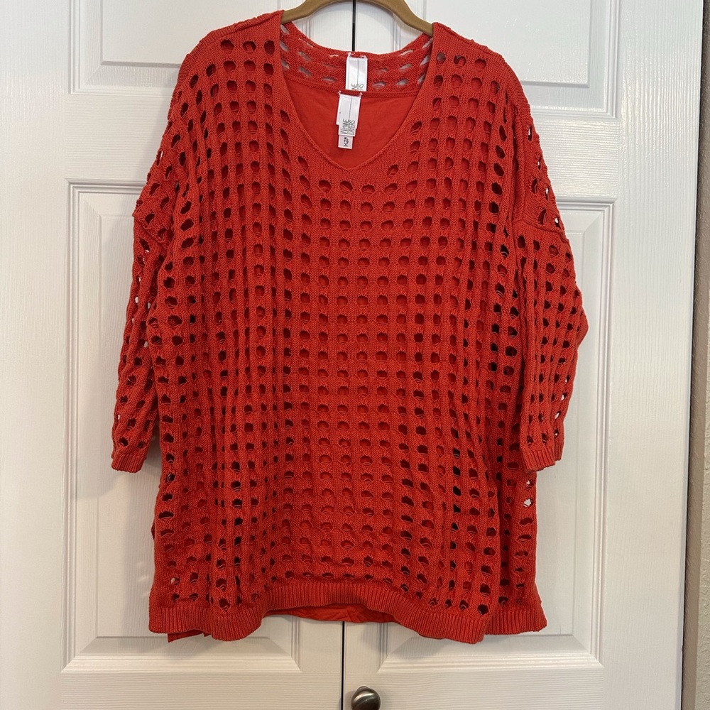 MarlaWynne “Holey” Stitch Paprika LG V-Neck Sweater